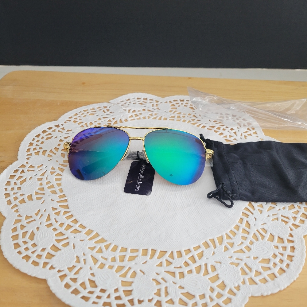 New Kendall & James Aviator Sunglasses with Blue Mirror Lenses